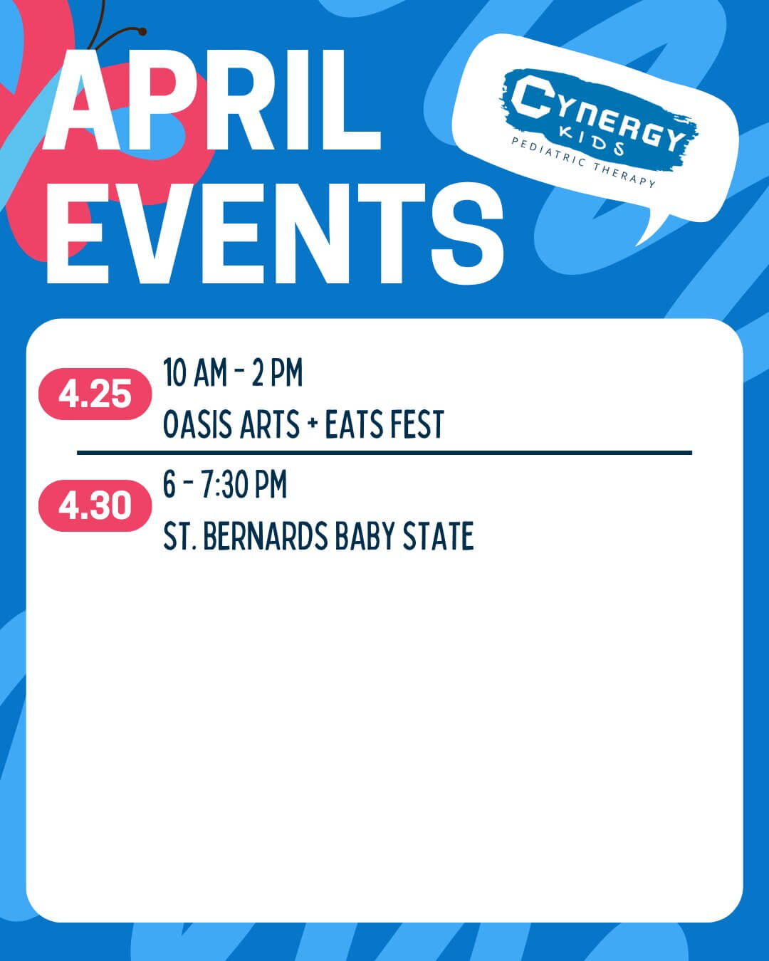 Poster for additional Cynergy Kids April events