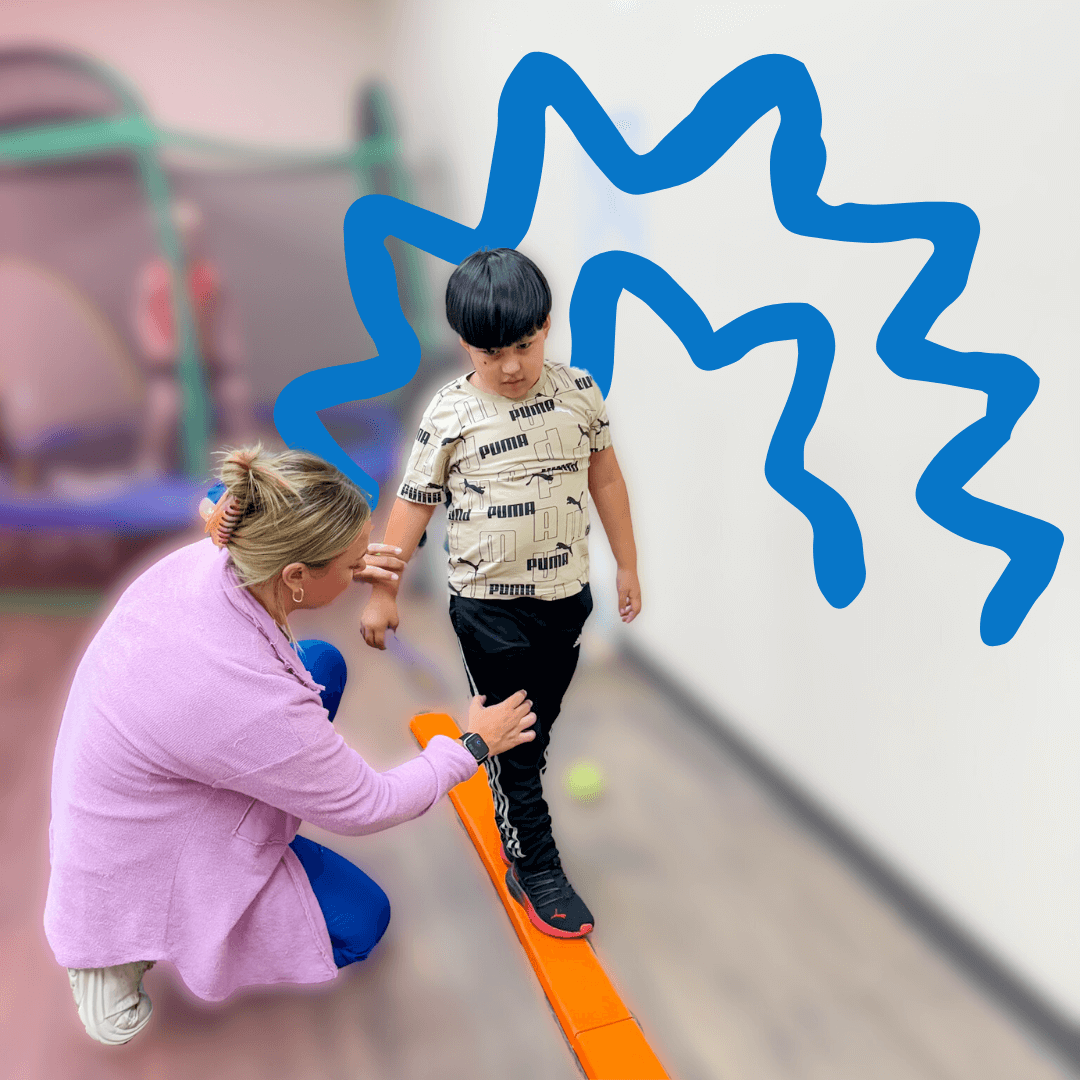 Young child climbing stairs in physical therapy