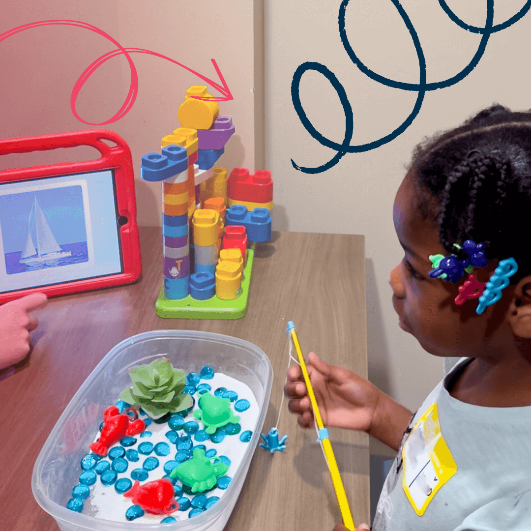 Girl using tablet in speech therapy