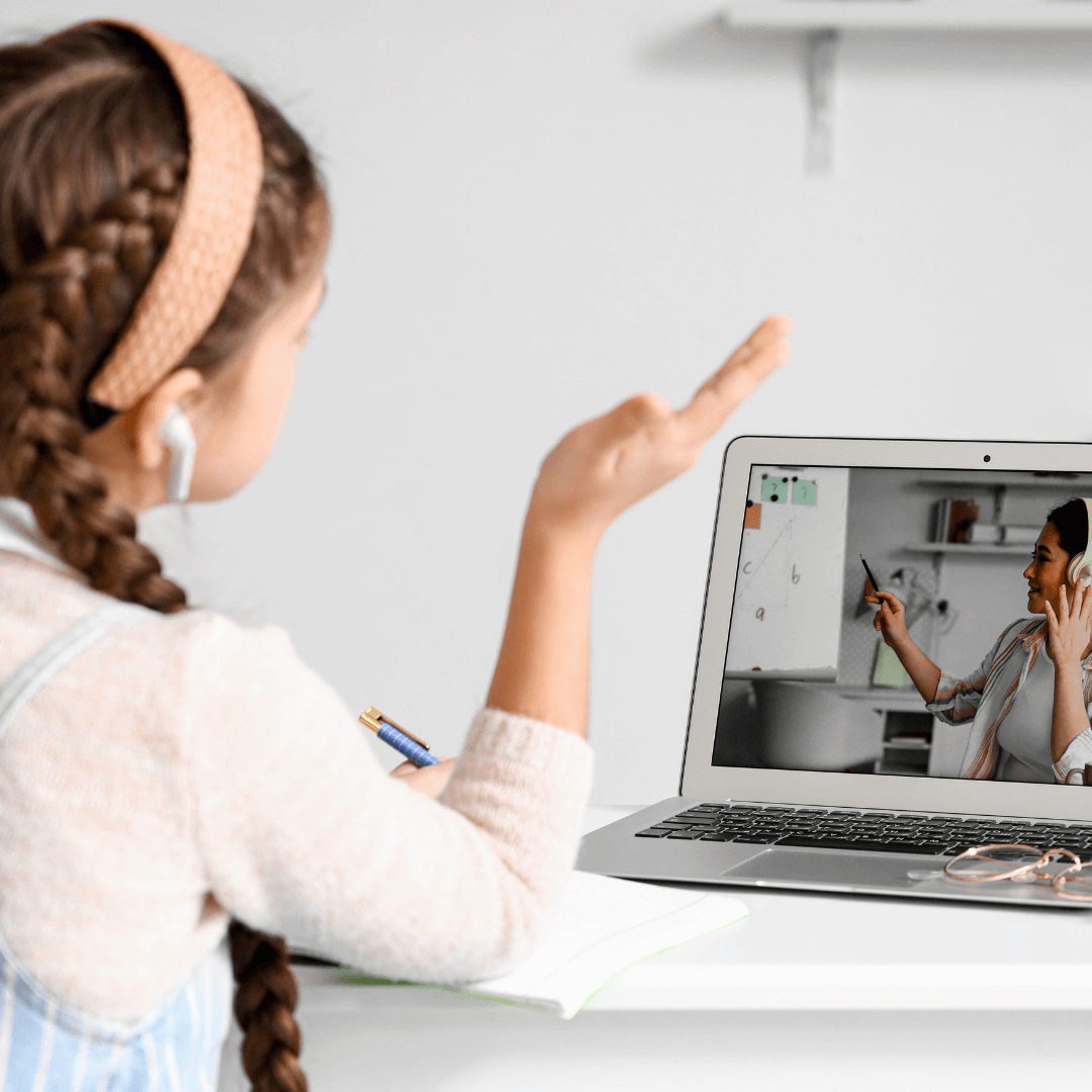 Girl using Telehealth Services, on laptop